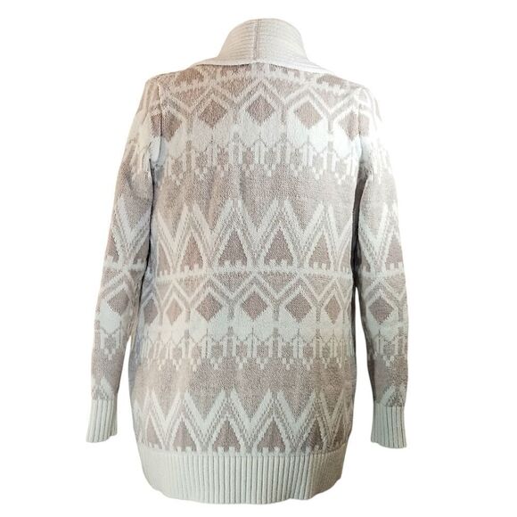 OLD NAVY Fair Isle Shawl Collar Cardi Sweater Cotton Duster Ivory Taupe Size S - Picture 3 of 11